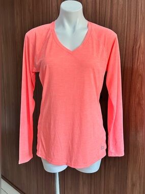 NWOT. RBX Women's Neon Coral V-Neck Long Sleeve Performance Top LARGE